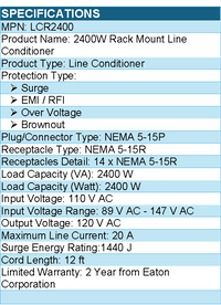 Eaton Tripp Lite Series LCR2400 2400W 3U Rack-Mount Power Conditioner with AVR