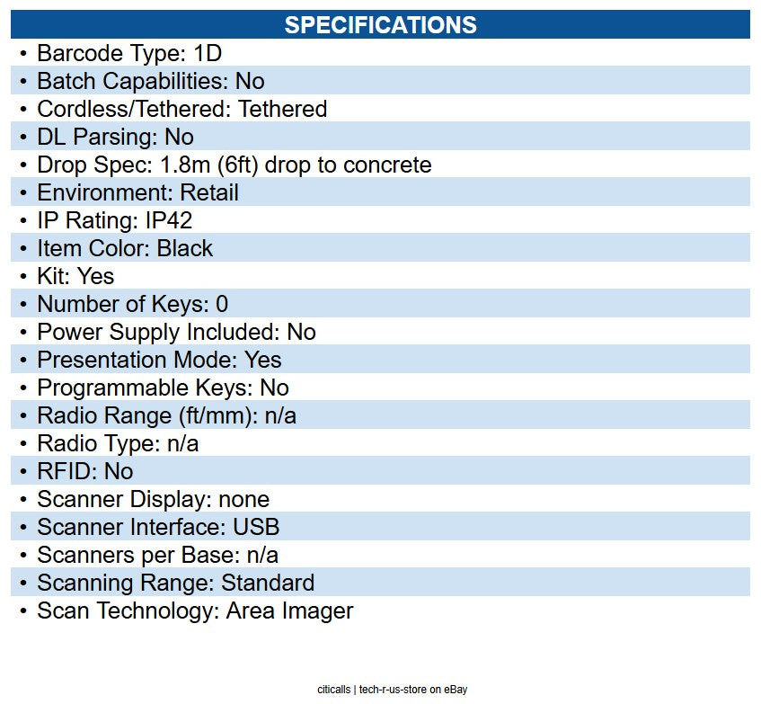 Zebra LI2208-SR7U2100SGW LI2208-SR Barcode Scanner Kit Cable Connectivity