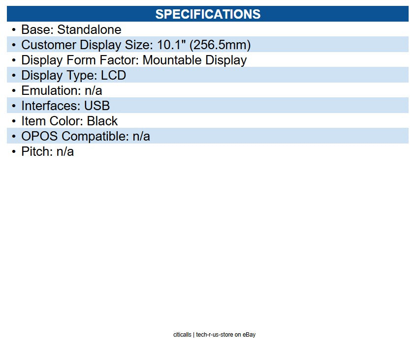 Posiflex LM5011LC100000 10.1" Rear Mounting Lcd Customer Display, Landscape