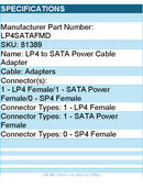 StarTech LP4SATAFMD LP4 to SATA Power Cable Adapter w/FDD Power F/F RTL