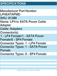 StarTech LP4SATAFMD LP4 to SATA Power Cable Adapter w/FDD Power F/F RTL