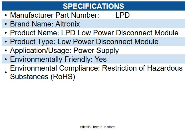 Altronix LPD Low Power Disconnect Module 1" Height x 2" Width