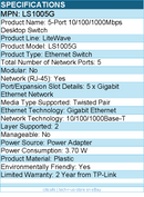 TP-Link LS1005G - Litewave 5 Port Gigabit Ethernet Switch - Unmanaged