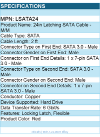 StarTech LSATA24 24in Latching SATA Cable - M/M - Serial ATA / SAS cable - Red
