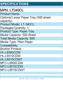 Brother LT340CL Optional Lower Paper Tray (500-sheet capacity)