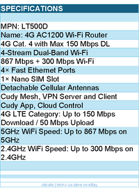 Cudy LT500D AC1200 Wi-Fi 4G LTE Cat.4 Router - 4 Fast Ethernet Ports