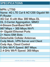 Cudy LT700 AC1200 4G LTE CAT 6 Router - Dual Band WiFi, 4 Gigabit Ports
