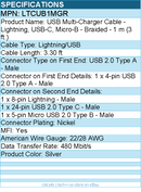 StarTech LTCUB1MGR 1m USB Multi Charging Cable - Braided - Silver