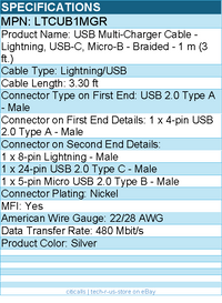 StarTech LTCUB1MGR 1m USB Multi Charging Cable - Braided - Silver
