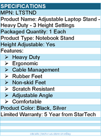 StarTech LTSTND Adjustable Laptop Stand - Heavy Duty Steel & Aluminum