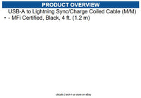 Eaton M100-004COIL-BK USB-A to Lightning Sync/Charge Coiled Cable (M/M) - 4 ft.