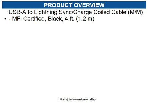 Eaton M100-004COIL-BK USB-A to Lightning Sync/Charge Coiled Cable (M/M) - 4 ft.