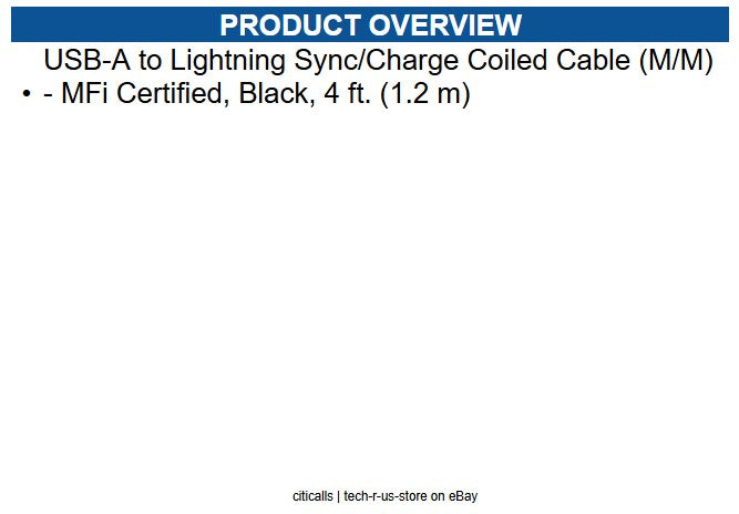 Eaton M100-004COIL-BK USB-A to Lightning Sync/Charge Coiled Cable (M/M) - 4 ft.
