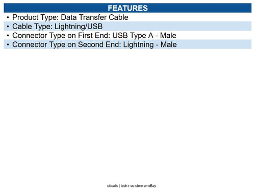 Eaton M100-006-BK 6ft USB-A to Lightning Sync/Charge Cable (M/M) MFi Certified