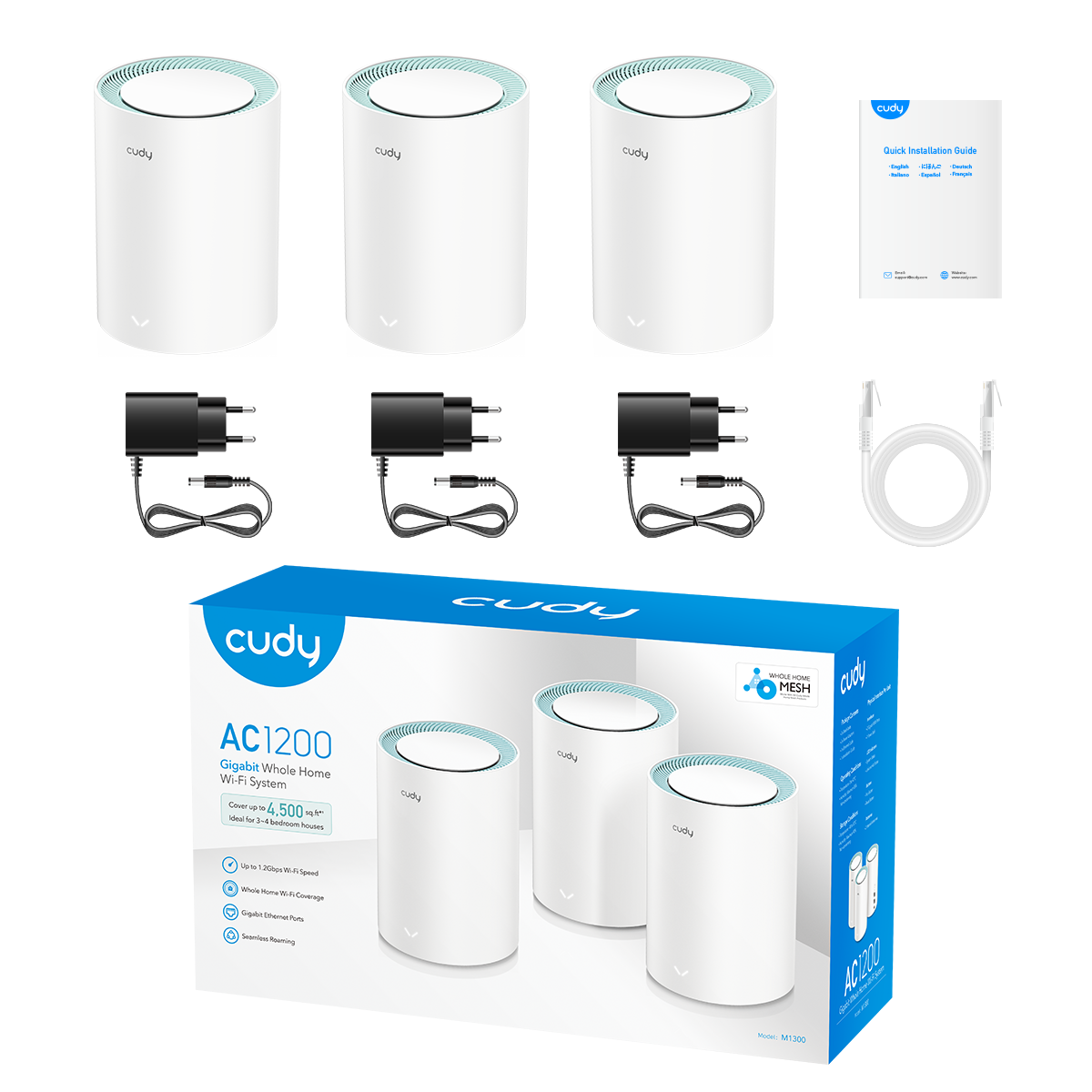Cudy M1300(3-Pack) AC1200 Gigabit Mesh Wi-Fi System 3-Pack Retail