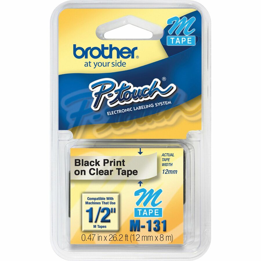 Brother M131 P-touch System 1/2" Black on Clear M Tape - x 1/2" Width - Clear