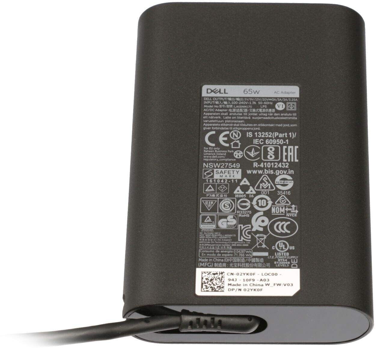 Dell M1WCF AC Adapter - 65 W - 120 V AC, 230 V AC Input - 5 V DC, 9 V DC, 15 V