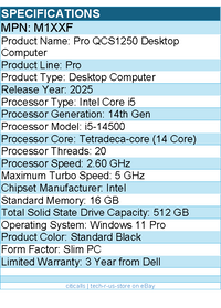 Dell M1XXF Pro QCS1250 Desktop Computer - Intel Core i5 14th Gen - Slim PC
