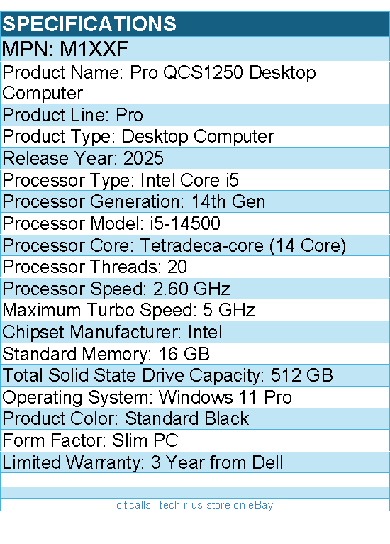 Dell M1XXF Pro QCS1250 Desktop Computer - Intel Core i5 14th Gen - Slim PC