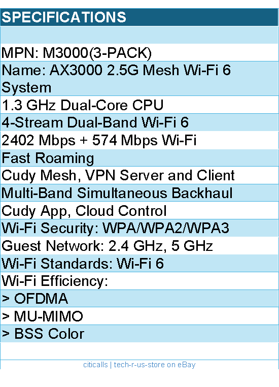 Cudy M3000(3-Pack) AX3000 2.5G Mesh Wi-Fi 6 System - 3-Pack Retail