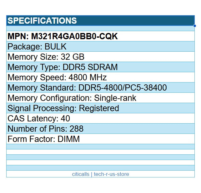 Samsung M321R4GA0BB0-CQK 32GB DDR5-4800/PC5-38400 CL40 Registered 288-PIN DIMM