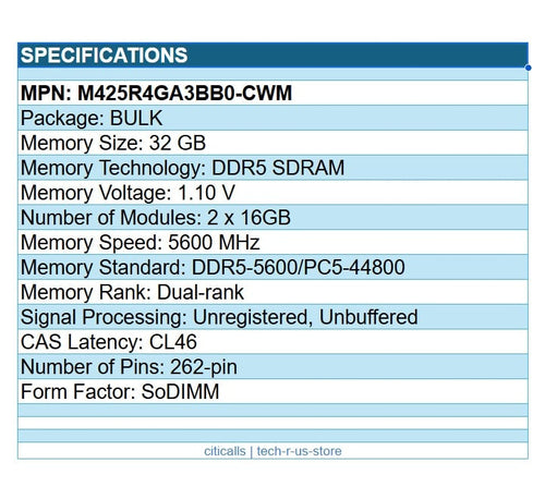 Samsung M425R4GA3BB0-CWM 32 GB 2x16GB DDR5-5600/PC5-44800 CL46 262-Pin SoDIMM
