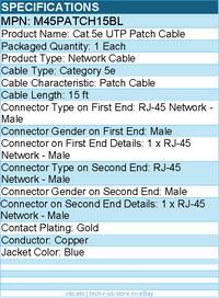 StarTech M45PATCH15BL Cat 5e UTP Patch Cable - Network Cable