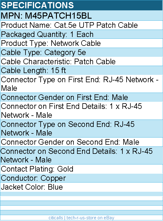StarTech M45PATCH15BL Cat 5e UTP Patch Cable - Network Cable
