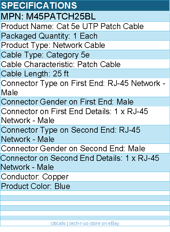 StarTech M45PATCH25BL 25 ft Blue Molded Cat5e UTP Patch Cable