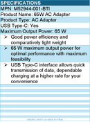 BTI M52944-001-BTI 65W TYPE-C AC ADAPTER - Compatible OEM: M52944-001