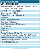 HPI M52947-002 AC Adapter - 280 W - 19.5 V DC Output - 14.36 A - Black