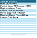 HPI M52947-003 AC Adapter - 280 W Maximum Output Power - Black
