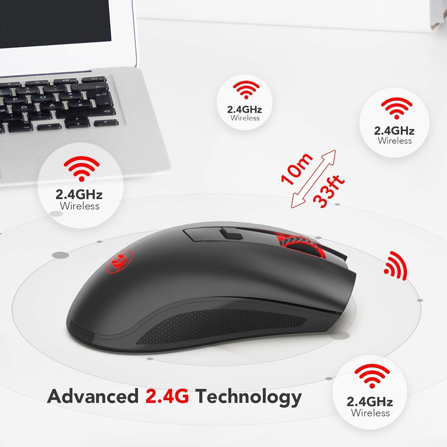 REDRAGON M652 Optical 2.4G Wireless Mouse with USB Receiver, 5 Adjustable DPI