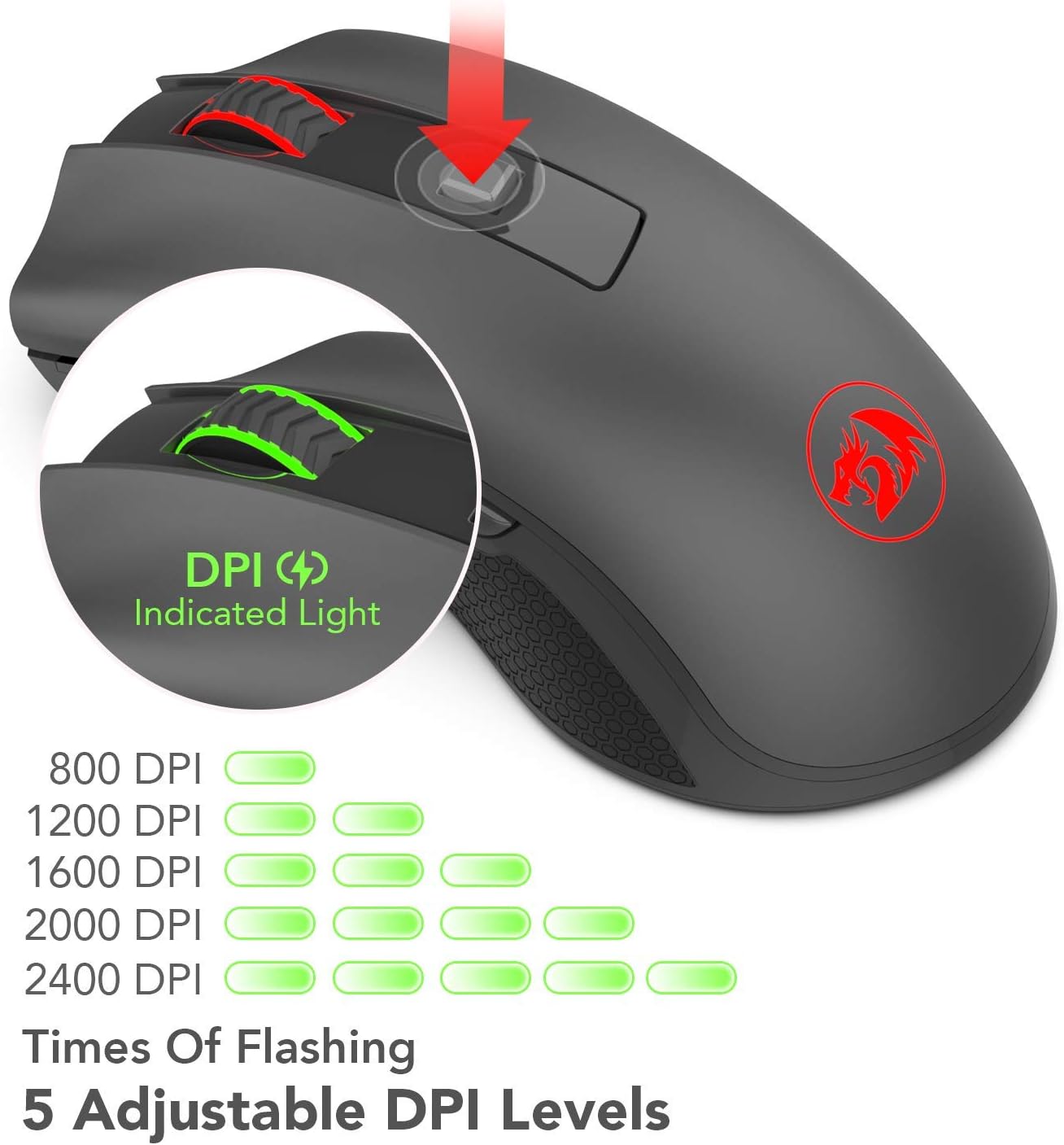 REDRAGON M652 Optical 2.4G Wireless Mouse with USB Receiver, 5 Adjustable DPI