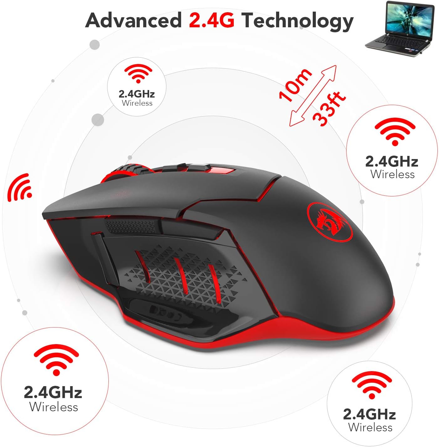 REDRAGON M690-1 MIRAGE2 - Mouse - ergonomic - 6 buttons - wireless - 2.4 GHz