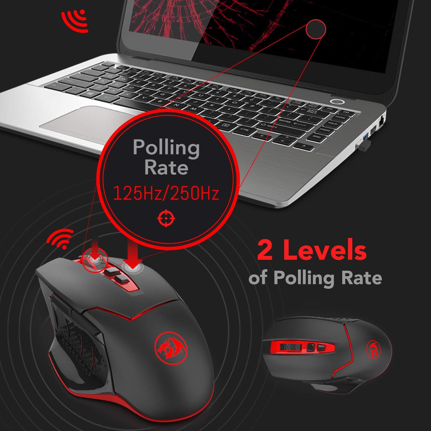 REDRAGON M690-1 MIRAGE2 - Mouse - ergonomic - 6 buttons - wireless - 2.4 GHz