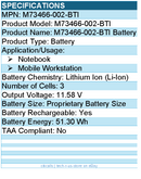 BTI M73466-002-BTI 11.58V 51.3WHR LI-ION BATTERY - For Notebook