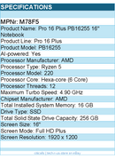 Dell M78F5 Pro 16 Plus PB16255 16" Notebook - Full HD Plus - AMD Ryzen 5