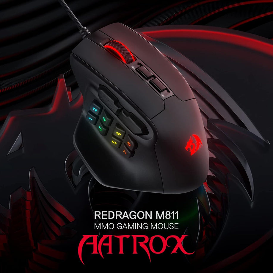 REDRAGON M811 AATROX MMO Gaming Mouse, 15 Programmable Buttons Wired RGB