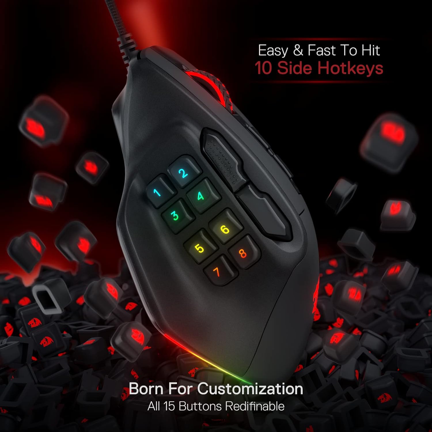 REDRAGON M811 AATROX MMO Gaming Mouse, 15 Programmable Buttons Wired RGB