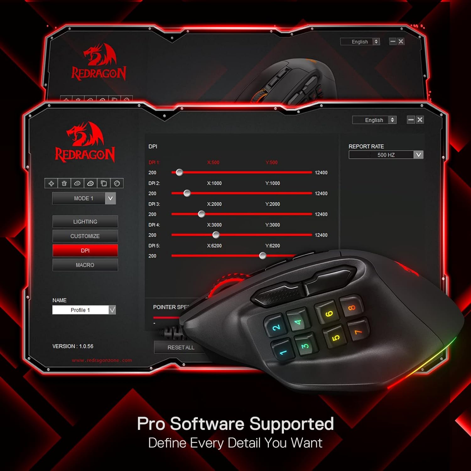 REDRAGON M811 AATROX MMO Gaming Mouse, 15 Programmable Buttons Wired RGB
