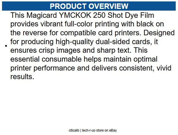 Code MA250YMCKOK Magicard YMCKOK 250 Shot Dye Film, Rio Pro Duo Compatible