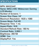 MSI MAG244C 24 inch VA FHD Display 180Hz FreeSync Curved Gaming Monitor