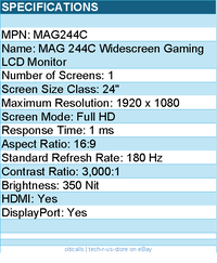 MSI MAG244C 24 inch VA FHD Display 180Hz FreeSync Curved Gaming Monitor