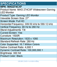 MSI MAG274CXF MAG 274CXF 27 inch Curved display Monitor 280Hz - 1920 x 1080