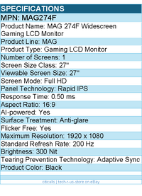 MSI MAG274F MAG MAG 274F 27" Class Full HD Gaming LCD Monitor - 16:9 - Black