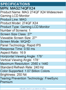 MSI MAG274QFX24 MAG 274QF X24 27" Class WQHD Gaming LCD Monitor - 16:9