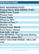 MSI MAGA850GLPCIE5 850 W 80Plus Gold Fully-Modular ATX Power Supply