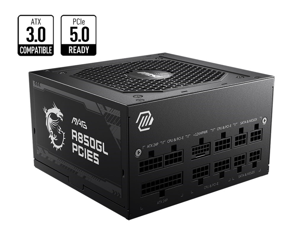 MSI MAGA850GLPCIE5 850 W 80Plus Gold Fully-Modular ATX Power Supply