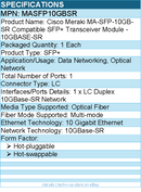 StarTech MASFP10GBSR Cisco Meraki MA-SFP-10GB-SR Comp. SFP+ Module - 10GBASE-SR
